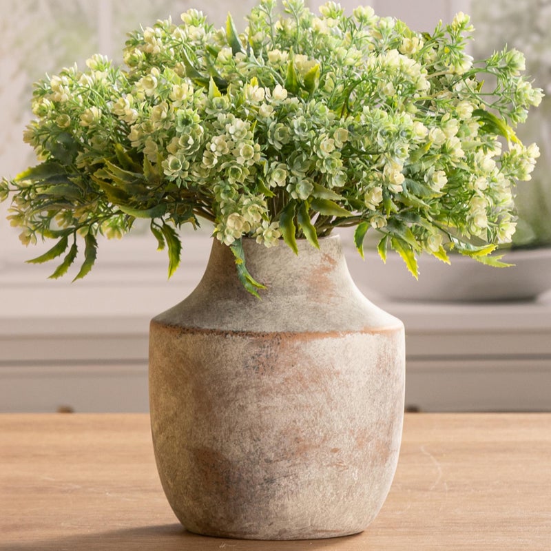 Mitt&Ditt Ceramic Flower Vase, 7.5 inch Off-White Farmhouse Rustic Vase, Handcrafted Weathered Pottery Vases, Small Flower Terracotta Vases for Home Decor, Living Room, Table, Shelf - Image 1
