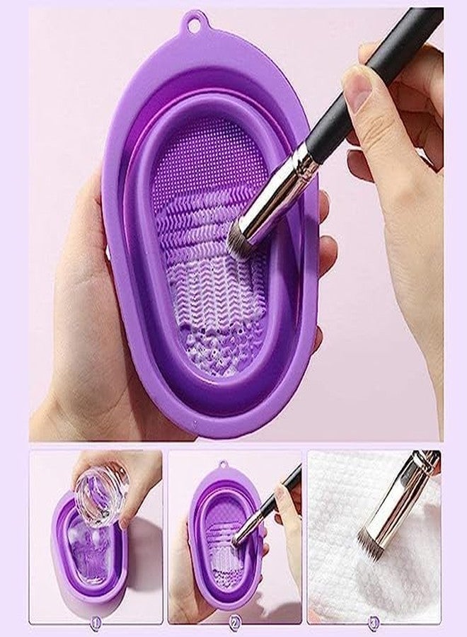 LISHER Makeup Brush Cleaning Mat, Sponge Silicone Makeup Brush Scrubber, Cosmetic Brush Cleaner, Brush Cleaning Pad, Foldable makeup brush cleaning Bowl - (Pack Of-1) (Multicolour) - Image 4
