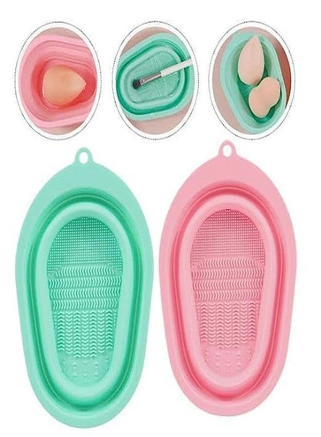 LISHER Makeup Brush Cleaning Mat, Sponge Silicone Makeup Brush Scrubber, Cosmetic Brush Cleaner, Brush Cleaning Pad, Foldable makeup brush cleaning Bowl - (Pack Of-1) (Multicolour) - Image 2