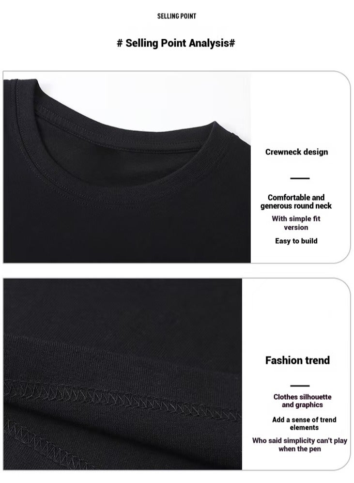 Crewneck T-Shirt Summer Solid Cotton Loose-fit T-Shirt Trendy Casual Short Sleeves  - Image 3