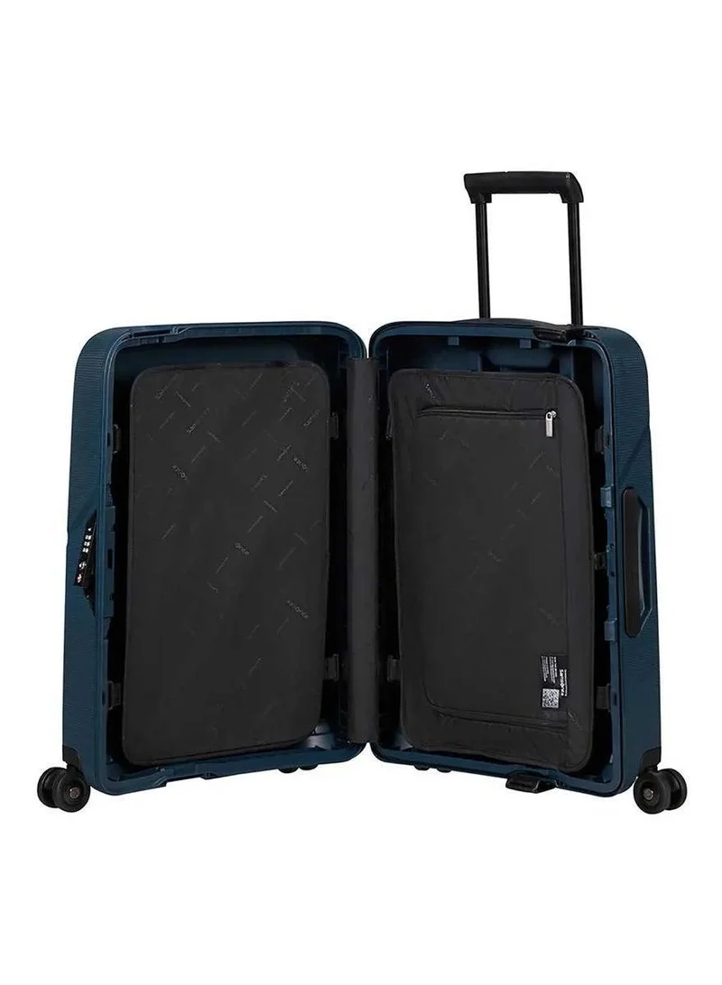 Samsonite blue magnum eco suitcase cabin size 55 cm / 20 inch, 4 spinner wheels, polypropylene, blue|removable divider pads|recyclex material technology|3 point locking system|id tag - 5 years international warranty  | Best Price UAE