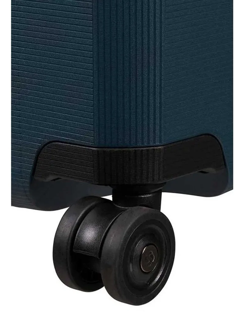 Samsonite blue magnum eco suitcase cabin size 55 cm / 20 inch, 4 spinner wheels, polypropylene, blue|removable divider pads|recyclex material technology|3 point locking system|id tag - 5 years international warranty  | Best Price UAE