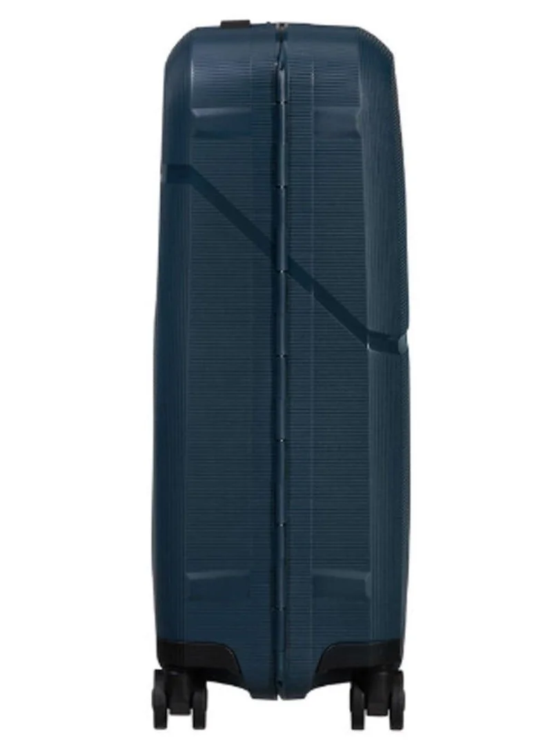 Samsonite blue magnum eco suitcase cabin size 55 cm / 20 inch, 4 spinner wheels, polypropylene, blue|removable divider pads|recyclex material technology|3 point locking system|id tag - 5 years international warranty  | Best Price UAE