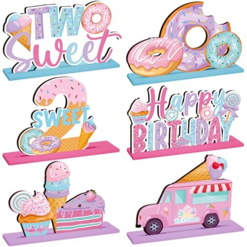 6 Pcs Donut Birthday Party Decorations 2st Birthday Decorations Grow up Party Table Sign Donut Theme Table Decor for Baby Shower Wedding Supplies - Image 1
