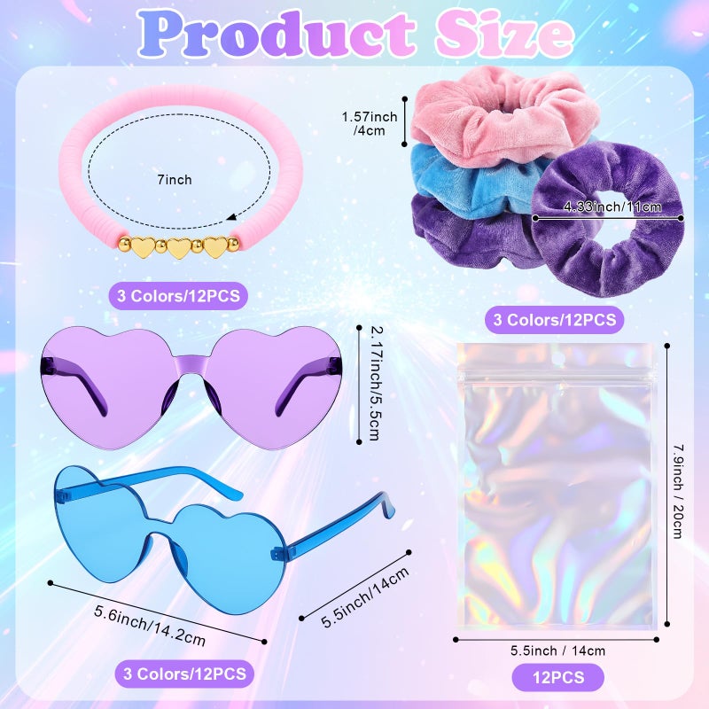 XunYee 48 Pcs Kpop Party Favors Friendship Party Gifts Set Includes Velvet Hair Scrunchies Friendship Bracelets Heart Sunglasses Holographic Gift Bag for Kpop Fans Women(Charming) - Image 2