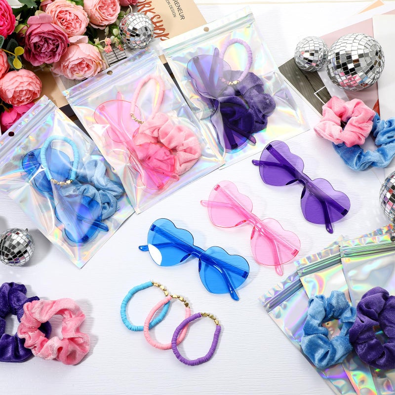 XunYee 48 Pcs Kpop Party Favors Friendship Party Gifts Set Includes Velvet Hair Scrunchies Friendship Bracelets Heart Sunglasses Holographic Gift Bag for Kpop Fans Women(Charming) - Image 4