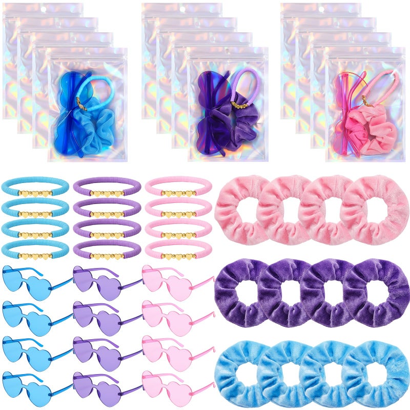XunYee 48 Pcs Kpop Party Favors Friendship Party Gifts Set Includes Velvet Hair Scrunchies Friendship Bracelets Heart Sunglasses Holographic Gift Bag for Kpop Fans Women(Charming) - Image 1