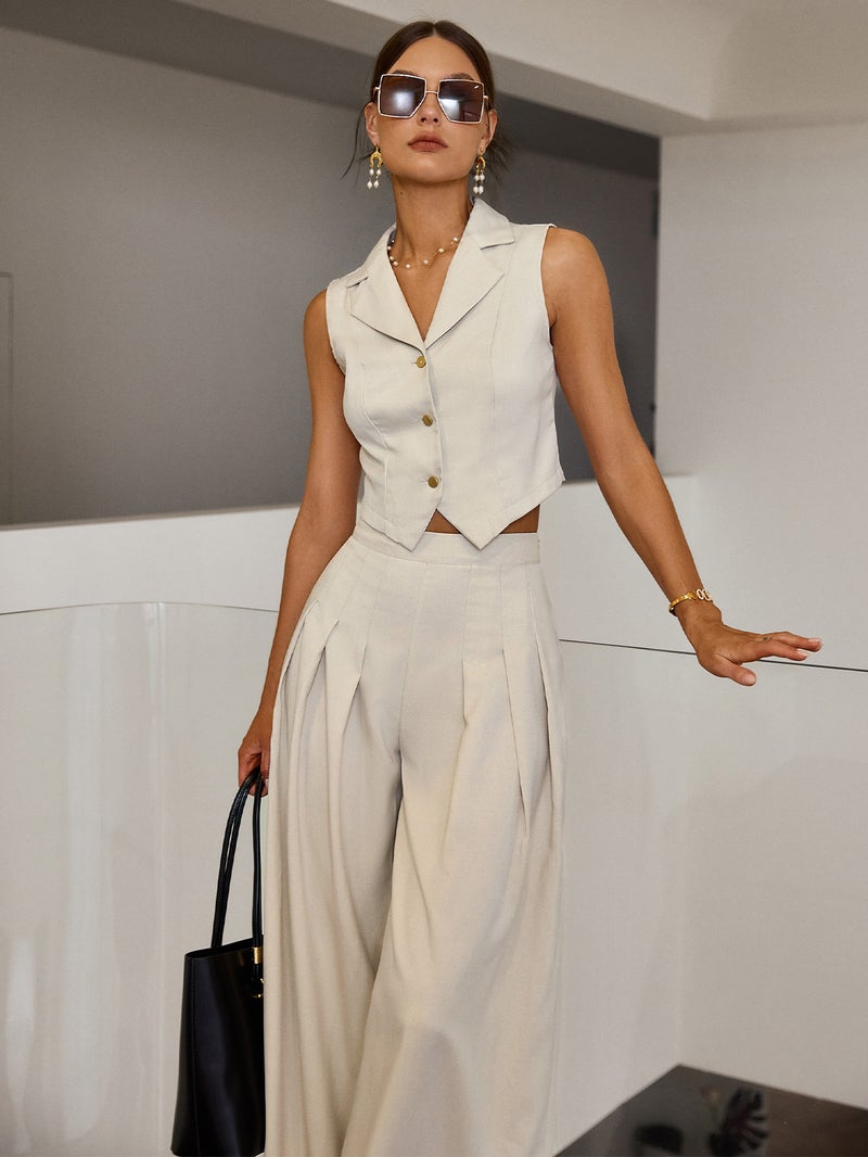 SIMPLEE Lapel Sleeveless Blazer Maxi Dress, Button Waist Design, Minimal Solid Office Dress - Image 3