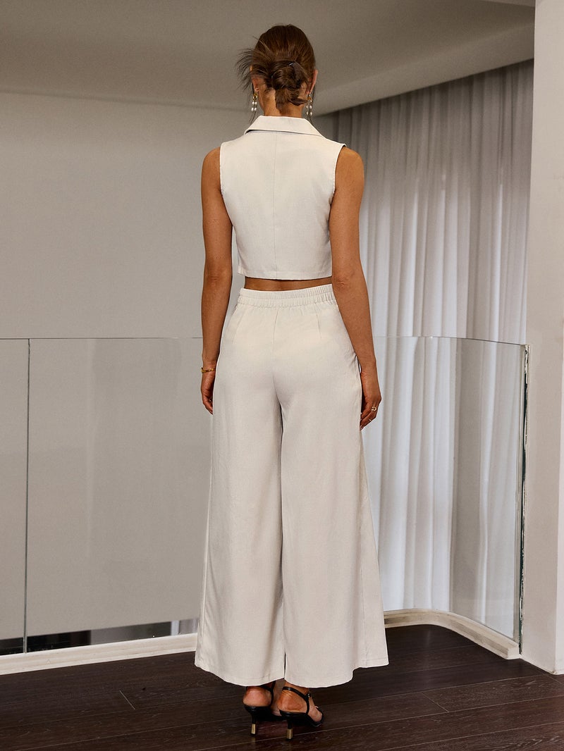 SIMPLEE Lapel Sleeveless Blazer Maxi Dress, Button Waist Design, Minimal Solid Office Dress - Image 2