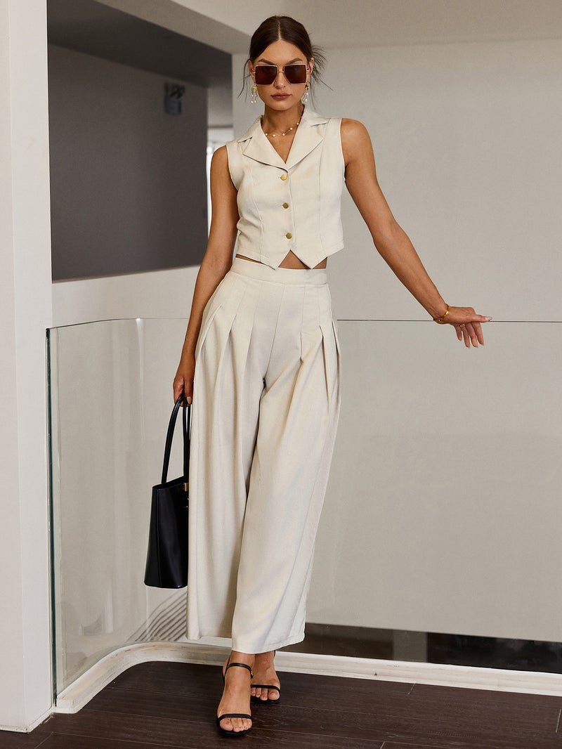 SIMPLEE Lapel Sleeveless Blazer Maxi Dress, Button Waist Design, Minimal Solid Office Dress - Image 4