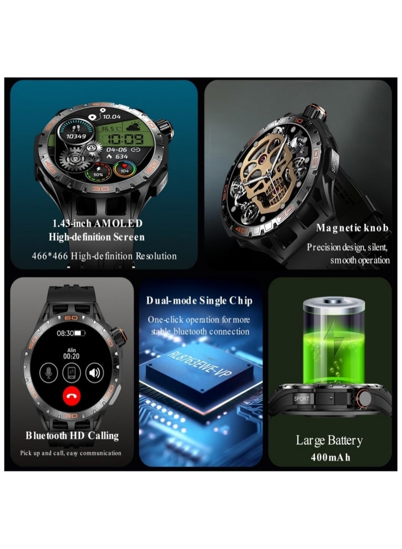 General ugged Smart Watch for Man: 1.43''AMOLED Screen Multifunction Smart Watch, Bluetooth Call, IPX8 Waterproof, AI Voice Assistant with for Sport Hiking Camping  - Image 3