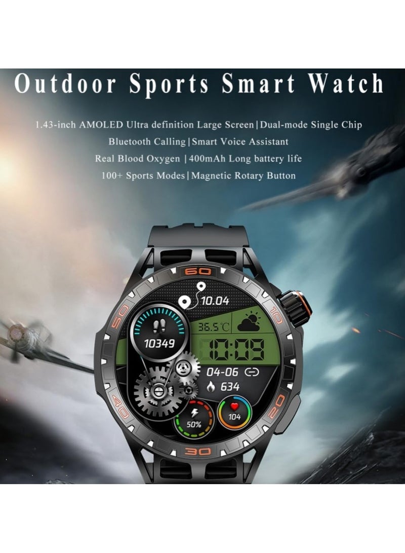 General ugged Smart Watch for Man: 1.43''AMOLED Screen Multifunction Smart Watch, Bluetooth Call, IPX8 Waterproof, AI Voice Assistant with for Sport Hiking Camping  - Image 5