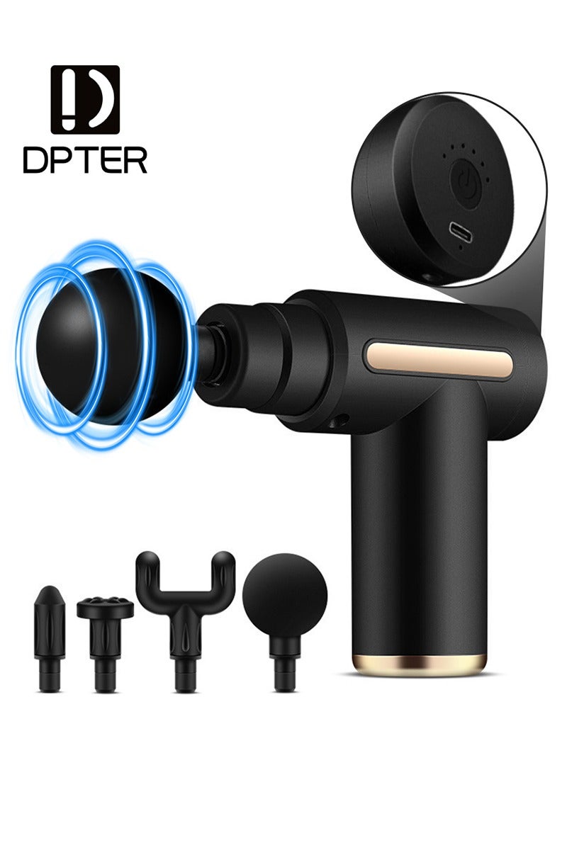 DPTER Mini Massage Gun Deep Tissue Massager, Handheld Percussion Massager with 6 Speeds and 4 Massage Heads, Quiet Portable Electric Massager for Muscle Pain Relief, Black - Image 1