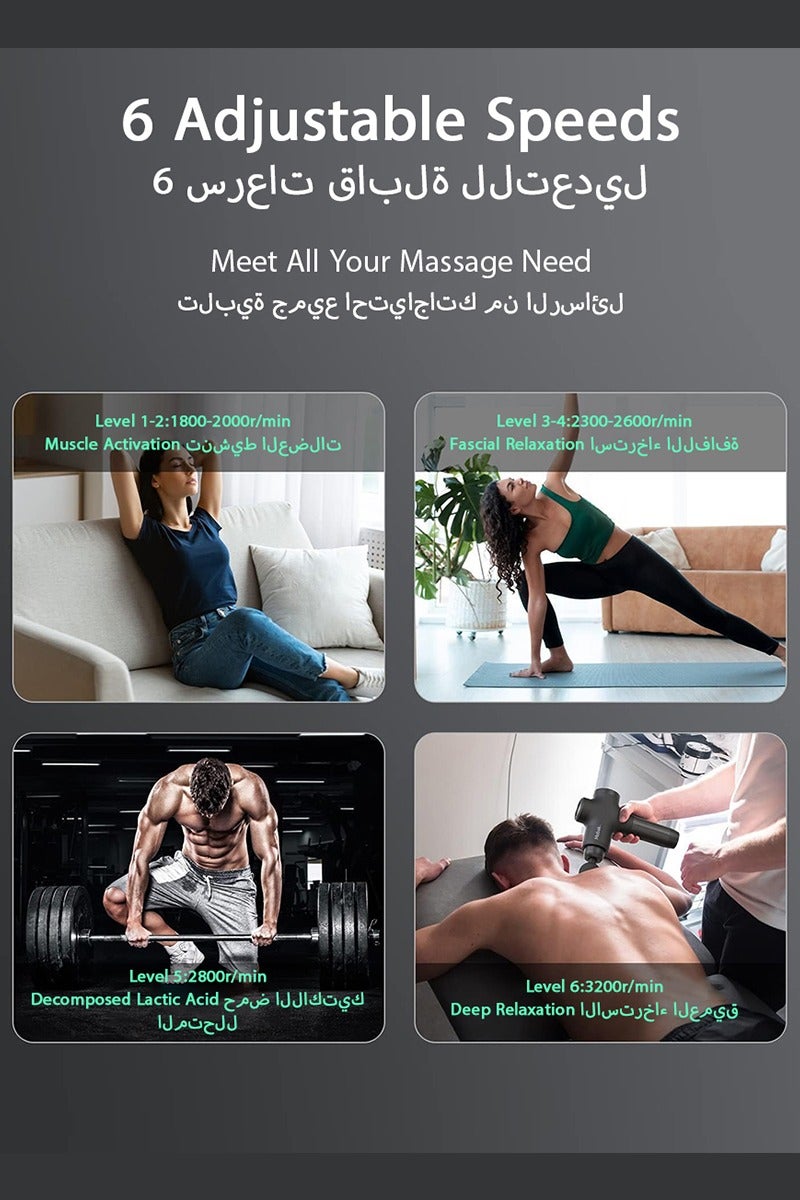 DPTER Mini Massage Gun Deep Tissue Massager, Handheld Percussion Massager with 6 Speeds and 4 Massage Heads, Quiet Portable Electric Massager for Muscle Pain Relief, Black - Image 3