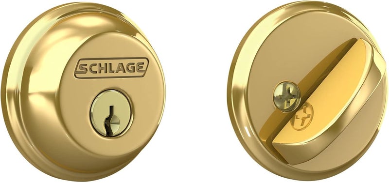 Schlage B60N505 Single Cylinder Deadbolt in Bright Brass Finish - Image 4