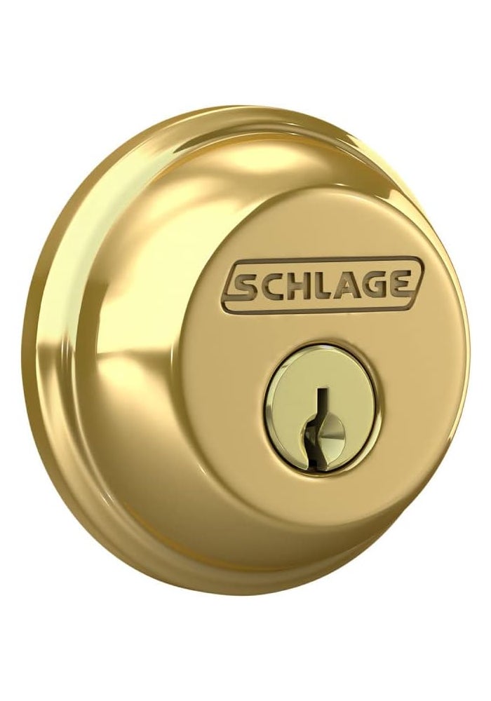 Schlage B60N505 Single Cylinder Deadbolt in Bright Brass Finish - Image 1
