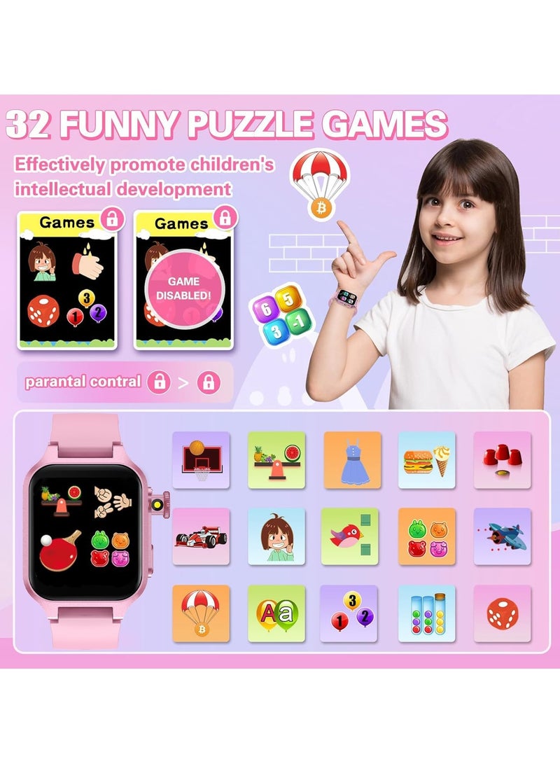 Kids Smart Watch for Boys Girls Ages 3-12, Smart Game Watch with 1.6 Inch HD Touch Screen, 32 Puzzle Games, HD Retractable Camera, Music Player, Pedometer, 13 Alarm Modes, Flashlight, Type-C Charging, Educational Learning Watch, Birthday Gift for Kids - Image 2