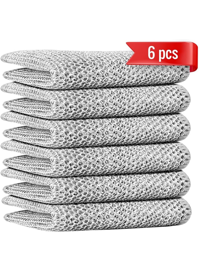 بيتا 6 قطع من قماش غسيل الأطباق السلكي ذو الطبقتين، متعدد الاستخدامات، غير قابل للخدش، متين، مناسب للتنظيف الرطب والجاف، مناشف تنظيف من الأسلاك الفولاذية قابلة لإعادة الاستخدام، مناسبة لأطباق المطبخ والموقد - Image 1