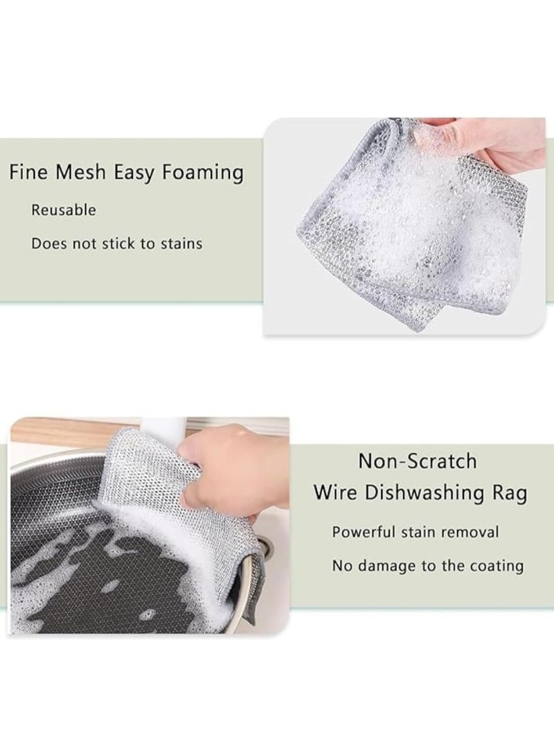 بيتا 6 قطع من قماش غسيل الأطباق السلكي ذو الطبقتين، متعدد الاستخدامات، غير قابل للخدش، متين، مناسب للتنظيف الرطب والجاف، مناشف تنظيف من الأسلاك الفولاذية قابلة لإعادة الاستخدام، مناسبة لأطباق المطبخ والموقد - Image 2