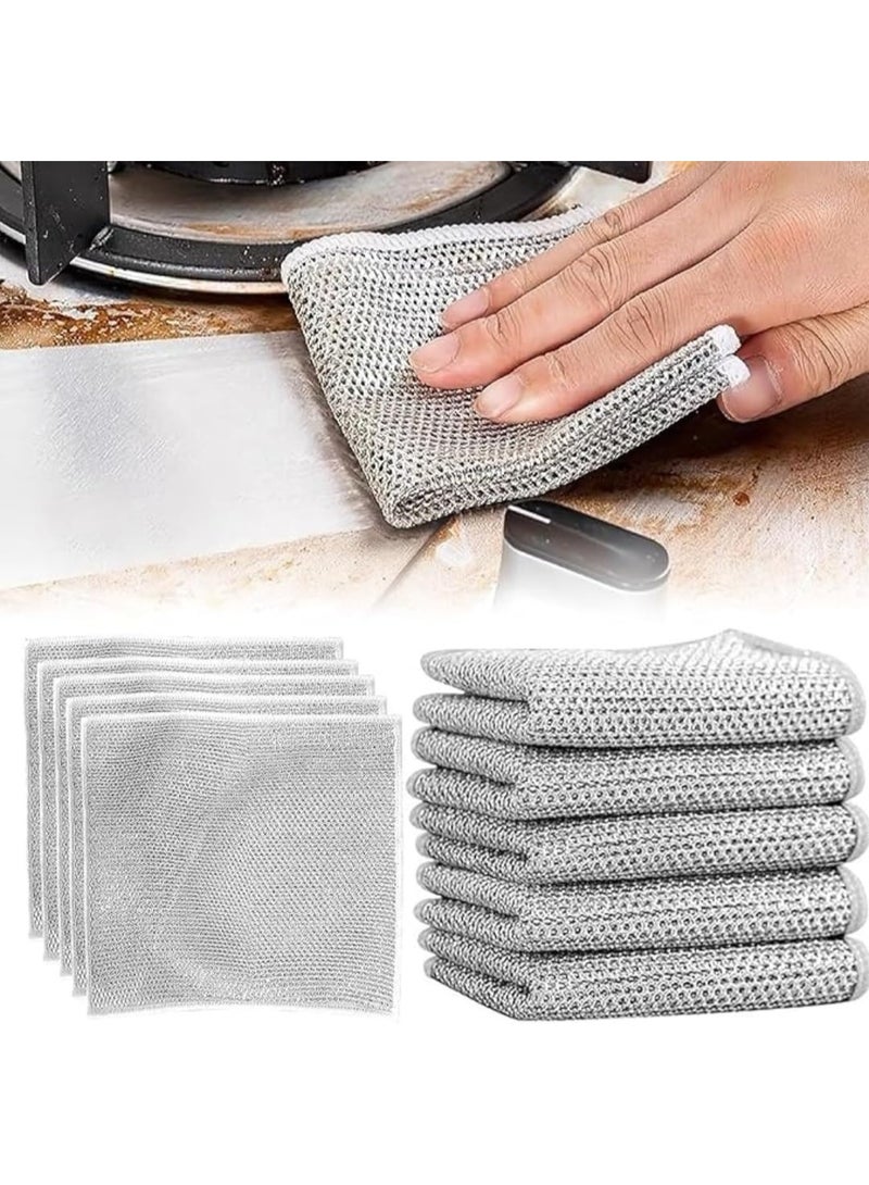 بيتا 6 قطع من قماش غسيل الأطباق السلكي ذو الطبقتين، متعدد الاستخدامات، غير قابل للخدش، متين، مناسب للتنظيف الرطب والجاف، مناشف تنظيف من الأسلاك الفولاذية قابلة لإعادة الاستخدام، مناسبة لأطباق المطبخ والموقد - Image 3