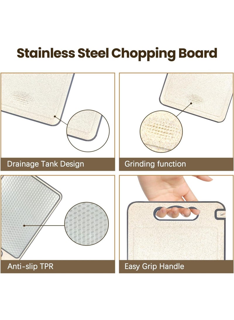 Cutting Board, 14”×10”Chopping Board with Sharpening Block,304 Stainless Steel Cutting Board for Meat, Vegetable Fruit with Easy Grip Handle,BPA Free,Non-Slip,Double-Side Using