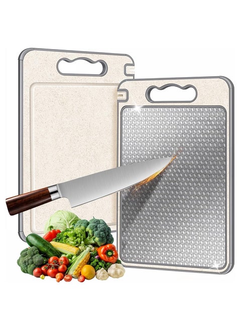 Cutting Board, 14”×10”Chopping Board with Sharpening Block,304 Stainless Steel Cutting Board for Meat, Vegetable Fruit with Easy Grip Handle,BPA Free,Non-Slip,Double-Side Using
