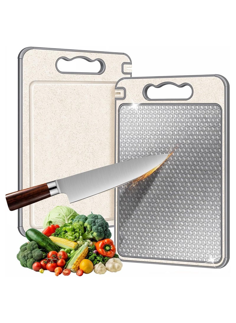 Cutting Board, 14”×10”Chopping Board with Sharpening Block,304 Stainless Steel Cutting Board for Meat, Vegetable Fruit with Easy Grip Handle,BPA Free,Non-Slip,Double-Side Using