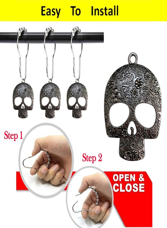 ZILucky Set of 12 Sugar Skull Shower Curtain Hooks Decorative Home Bathroom Stainless Steel Rustproof Skeletons Shower Curtain Rings Decor Accessories (Black) - Image 5