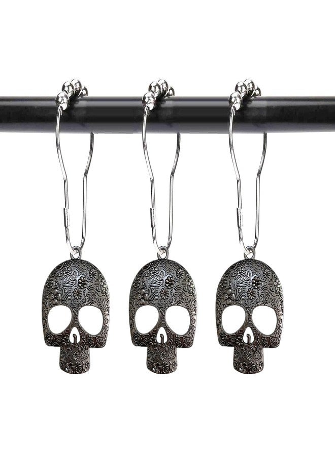 ZILucky Set of 12 Sugar Skull Shower Curtain Hooks Decorative Home Bathroom Stainless Steel Rustproof Skeletons Shower Curtain Rings Decor Accessories (Black) - Image 1