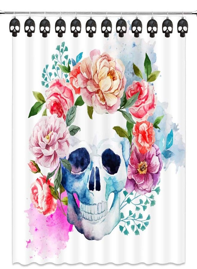 ZILucky Set of 12 Sugar Skull Shower Curtain Hooks Decorative Home Bathroom Stainless Steel Rustproof Skeletons Shower Curtain Rings Decor Accessories (Black) - Image 2