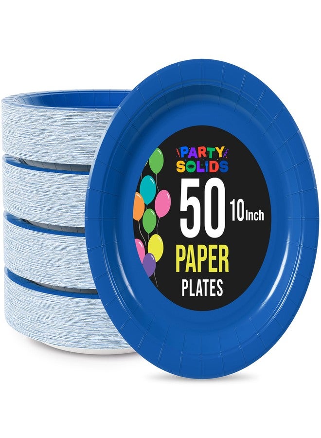 Party Solids Exquisite Dark Blue Paper Plates Disposable Heavy Duty 10 Inch Blue Disposable Plates For Party 50 Pcs Heavy Duty Paper Plate 350 GSM, Birthday Party Supplies Plate Set - Image 1