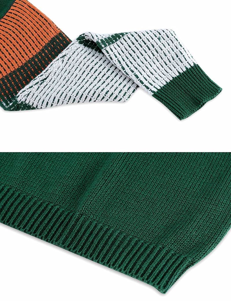 koitmy Women's Cute Contrast Sleeve Knitted Pullover Sweater Green - Image 5