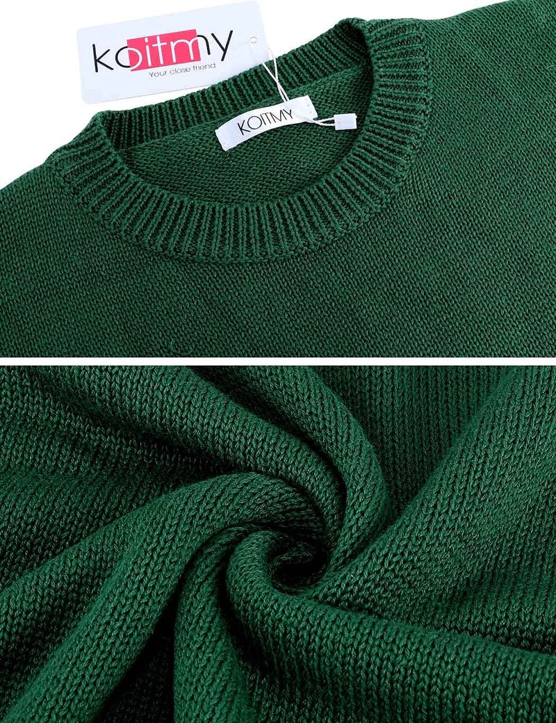 koitmy Women's Cute Contrast Sleeve Knitted Pullover Sweater Green - Image 4