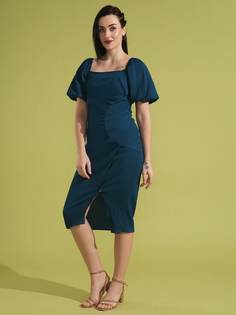 globus Globus Women Puff Sleeve Sheath Midi Dress