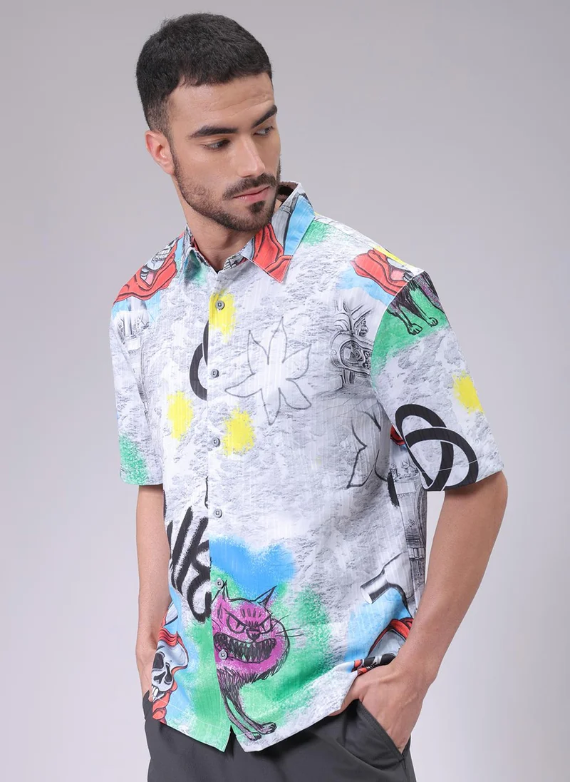 The Indian Garage Co Men Boxy Fit Character Printed Half Sleeves Cutaway Collar Street Wear Shirt