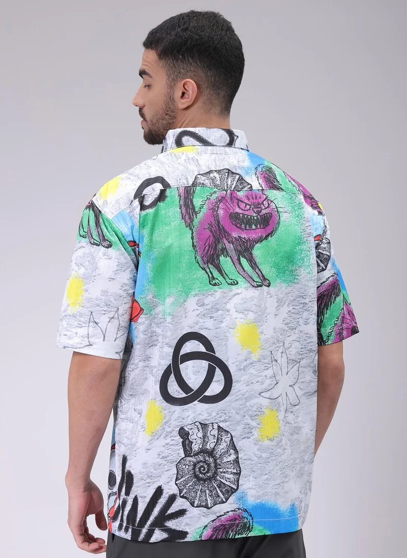The Indian Garage Co Men Boxy Fit Character Printed Half Sleeves Cutaway Collar Street Wear Shirt