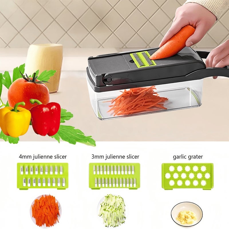 PETO 14-in-1 Manual Vegetable & Fruit Slicer with Container - Multi-Purpose Food Prep Tool for Onions, Carrots, Cucumbers - Ideal for Home Kitchens & Ramadan Celebrations, Transparent Cutting System, Safe for Food Contact - Image 5