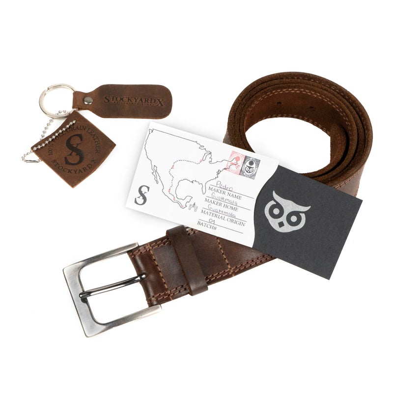 Hide & Drink, Men's Two Row Stitch Leather Belt Handmade :: Bourbon Brown (Size 38) - Image 5