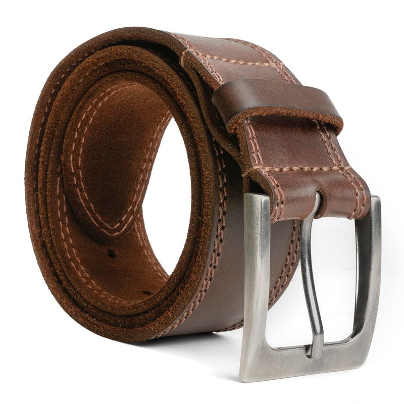 Hide & Drink, Men's Two Row Stitch Leather Belt Handmade :: Bourbon Brown (Size 38) - Image 1