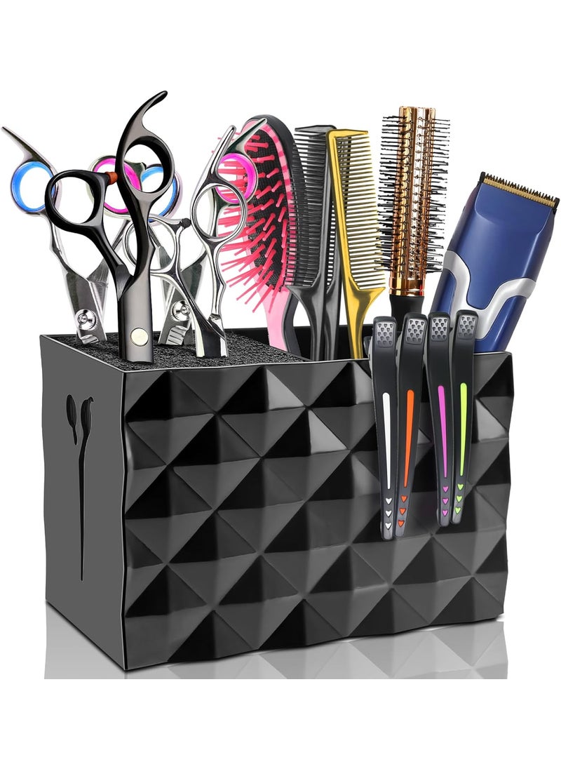 NICEMOVIC NICEMOVIC Barber Scissors Holder Box, Barber Accessories Barber Supplies, Professional Salon Hairdressing Scissors Rack Holder Storage Organizer for Hairstyling Combs Clips Brushes (Black) 