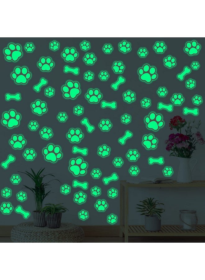 Eersida 127 Pieces Dog Paw Print Stickers Glow In The Dark Wall Decals Dog Paw Print Wall Decor Dog Wall Stickers Decals Luminous Removable Vinyl Dog Paw Bone Wall Decals For Kids Nursery Bedroom Living Room - Image 1