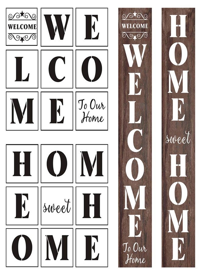 REOLAN Welcome and Home Sweet Home Stencil - 18 Pack Large Vertical Welcome and Home Sweet Home Sign Stencils Templates for Painting on Wood, Reusable Letter Stencils for Porch Signs & Front Door Decorations - Image 1