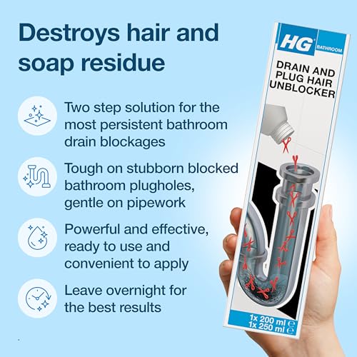 HG drain and plug hair unblocker 1X200ml & 1X250ml - Image 2