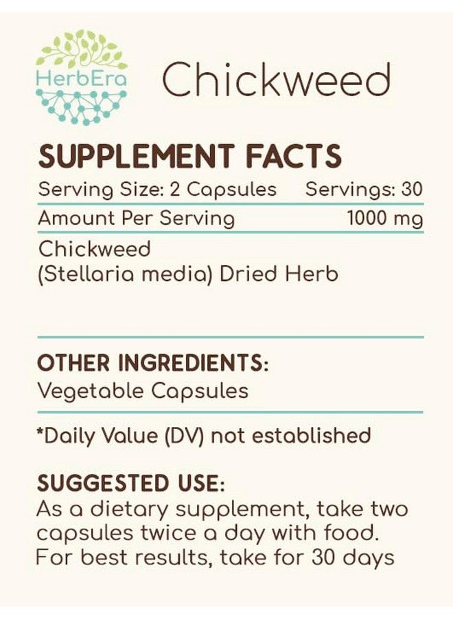 HerbEra Chickweed 60 Capsules, 1000 mg, Chickweed (Stellaria Media) Dried Herb (60 Capsules) - Image 4