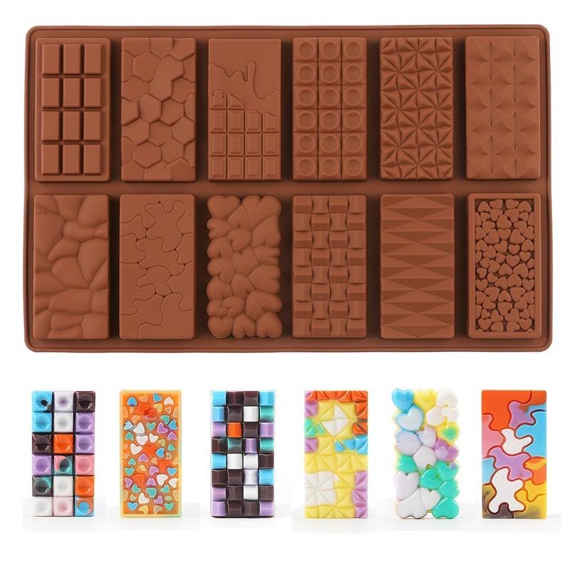 MoldBerry 12 Cavity Silicone Chocolate Bar Mold Break Apart Chocolate Molds Waffle Bar Mould Candy Mold Mousse Cake Decoration Mold Pack of 1 262 x 163 x 05 centimeters - Image 1