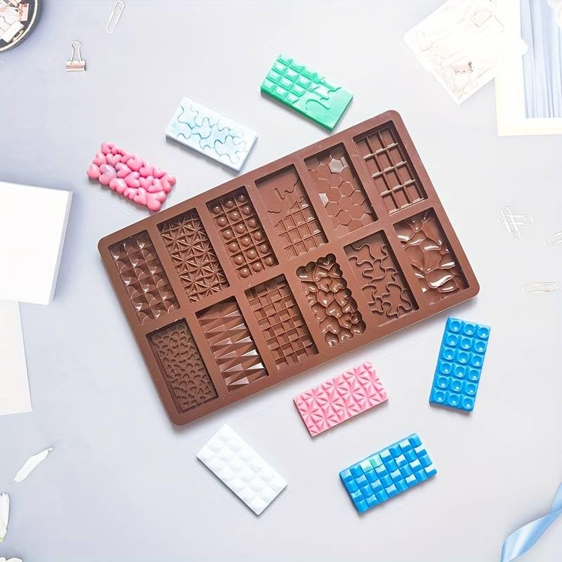 MoldBerry 12 Cavity Silicone Chocolate Bar Mold Break Apart Chocolate Molds Waffle Bar Mould Candy Mold Mousse Cake Decoration Mold Pack of 1 262 x 163 x 05 centimeters - Image 4