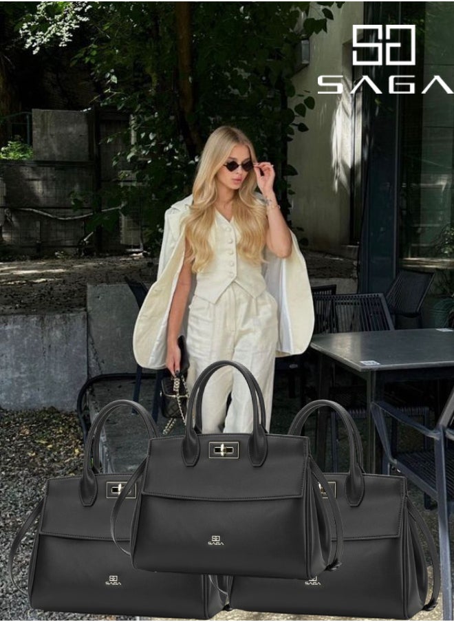 SAGA 3 pieces spacious tote bag made of luxurious leather 31 cm wide  - Image 1