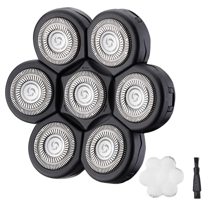 7 Blades Head Mens Electric Shaver Replacement Heads Floating Washable Shaver Replacement Blades for Bald Men Black