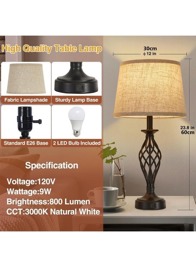 Aurrako 2 Table Bedside Lamps with USB C+A Ports, Touch Control Living Room Table Light with USB-A+Type-c Outlet, 3-Way Dimmable Bedside Lamps for Nightstand, Modern Metal Bedroom Lamp for End Table(Included 2 Bulbs) - Image 2