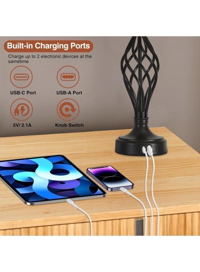 Aurrako 2 Table Bedside Lamps with USB C+A Ports, Touch Control Living Room Table Light with USB-A+Type-c Outlet, 3-Way Dimmable Bedside Lamps for Nightstand, Modern Metal Bedroom Lamp for End Table(Included 2 Bulbs) - Image 4